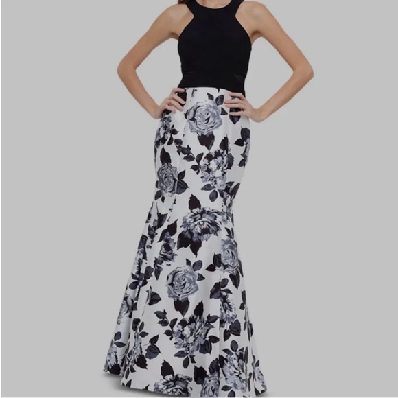 Xcape Elegant Black and White Floral Maxi Ball Gown Mermaid Women's Dress - Picture 3 of 11